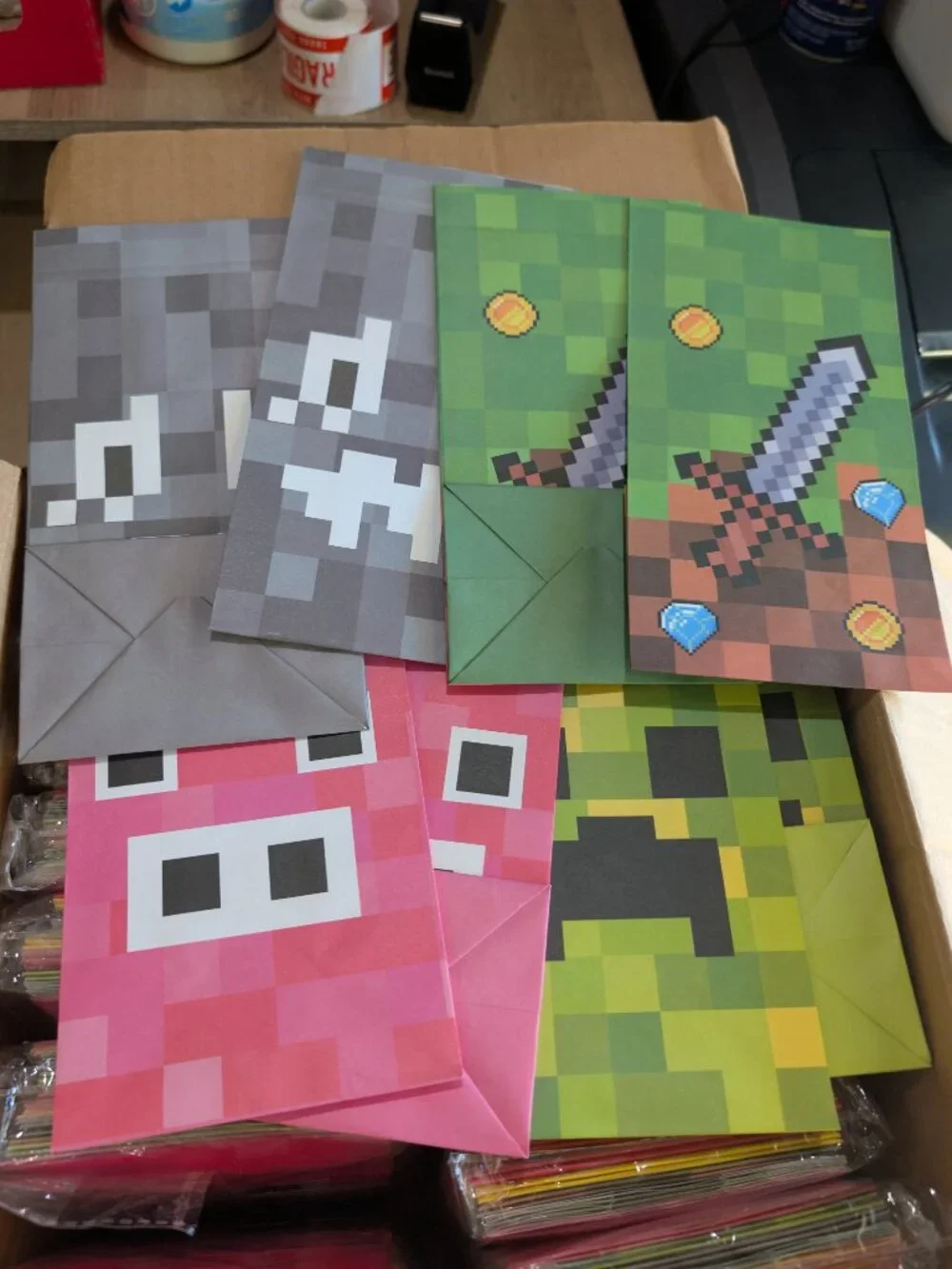 24 Pc Pixel Gamer Favor Bags w/ 2 Sticker Sheets | Gaming Party Goodie Bags NEW